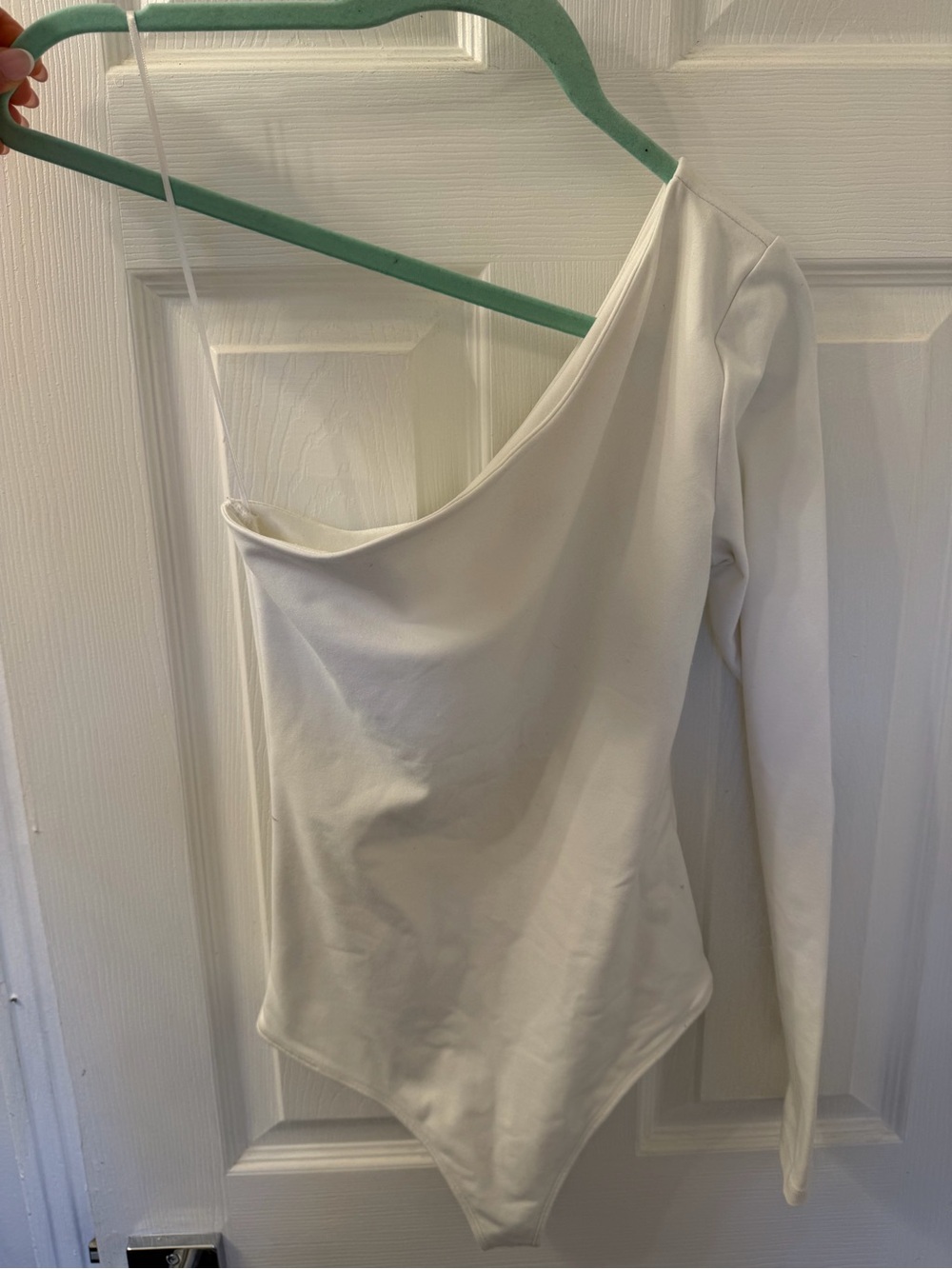 Abercrombie & Fitch White Asymmetric One-Shoulder Long-Sleeve Bodysuit